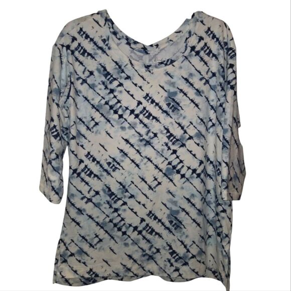 Wonderly Tops - Wonderly NEW Blue & White Watercolor Tie Dye Stretch Blouse
